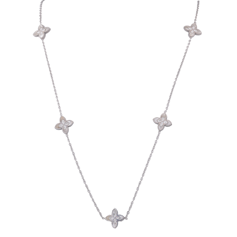 Кольє Нержавіюча сталь Конюшина з перламутровими вставками та кристалами довжина 83-88см х 1.5-12мм фото №1