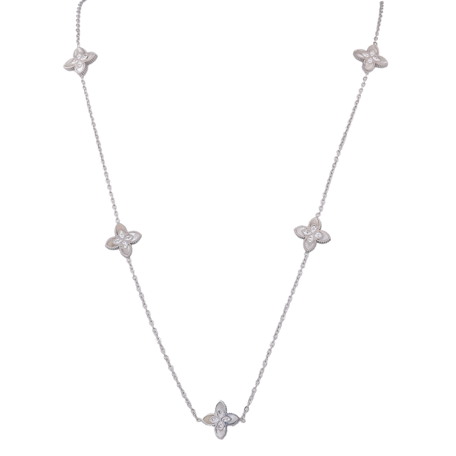 Кольє Нержавіюча сталь Конюшина з перламутровими вставками та кристалами довжина 83-88см х 1.5-12мм фото №1