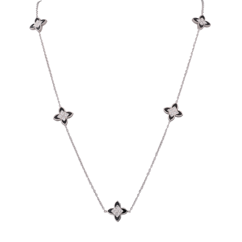 Колье Нержавеющая сталь Клевер с черными вставками и кристаллами длина 82-87см х 1.5-12мм фото №1