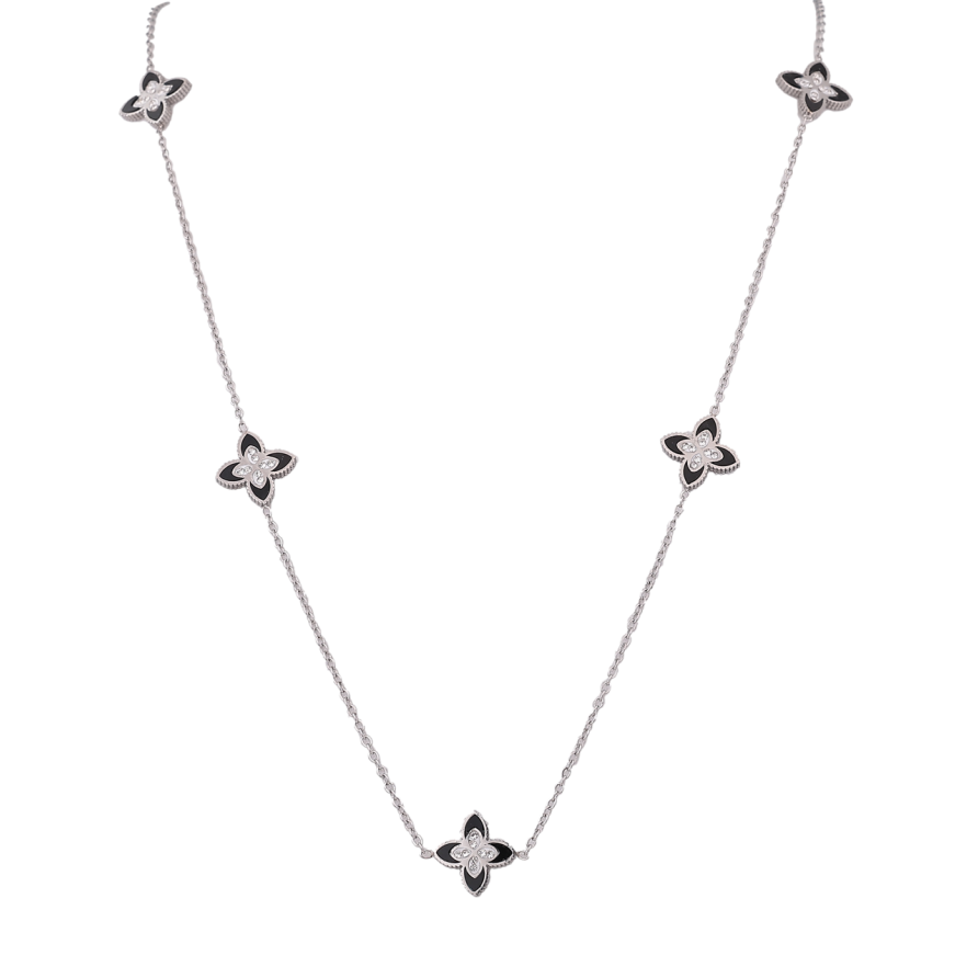 Кольє Нержавіюча сталь Конюшина з чорними вставками та кристалами довжина 82-87см х 1.5-12мм фото №1