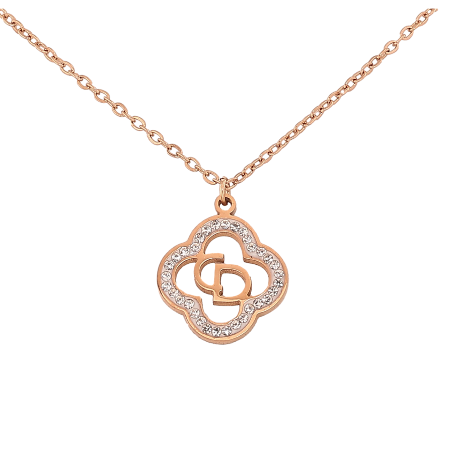 Подвеска на цепочке Нержавеющая сталь Клевер с кристаллами длина 41-45см х 1.5мм фото №1