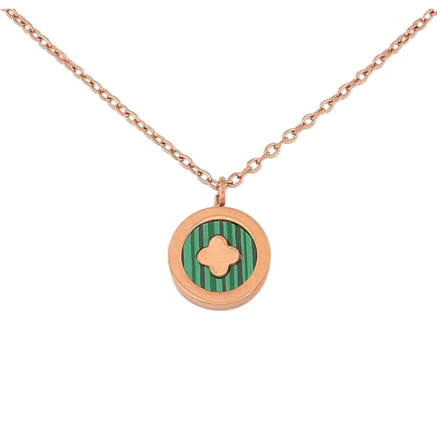 Подвеска на цепочке Нержавеющая сталь Клевер с зеленой вставкой длина 40-45см х 1.5мм фото №1