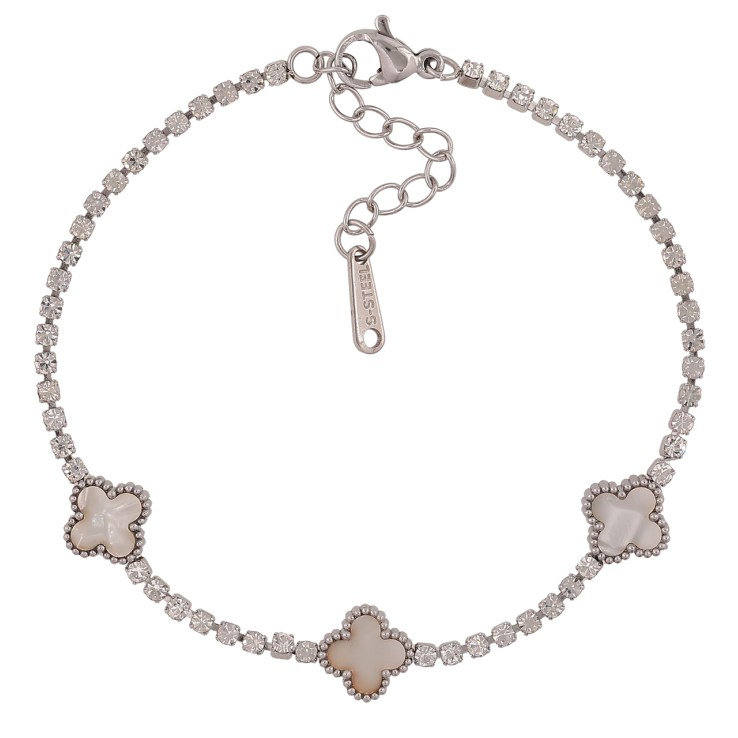 Браслеты Нержавеющая сталь Дорожка кристаллов с перламутровыми клеверами размер с доп.цепочкой 18-21,5 см х 2-9 мм фото №23