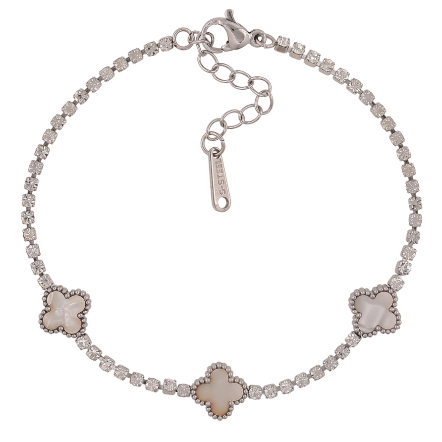 Браслеты Нержавеющая сталь Дорожка кристаллов с перламутровыми клеверами размер с доп.цепочкой 18-21,5 см х 2-9 мм фото №1