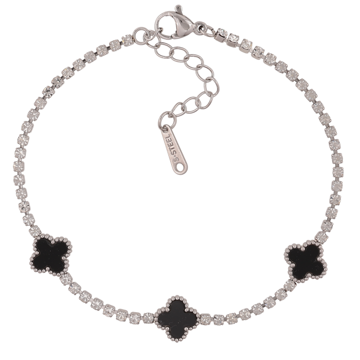 Браслеты Нержавеющая сталь Дорожка кристаллов с черным клевером размер с доп.цепочкой 18.5-21,5 см х 2-9 мм фото №22