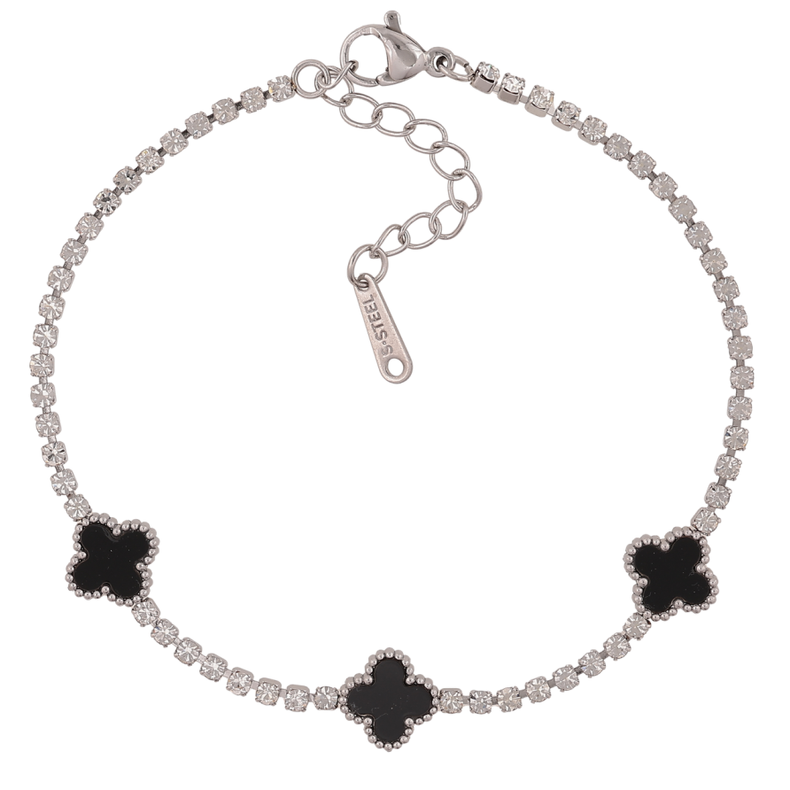 Браслеты Нержавеющая сталь Дорожка кристаллов с черным клевером размер с доп.цепочкой 18.5-21,5 см х 2-9 мм фото №1