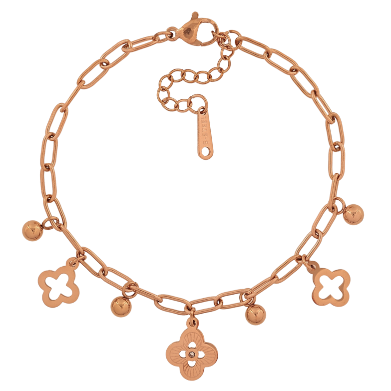 Браслет Нержавіюча сталь Ланцюжок з підвісками конюшина розмір з доп.ланцюжком 17-20см х 3мм фото №1