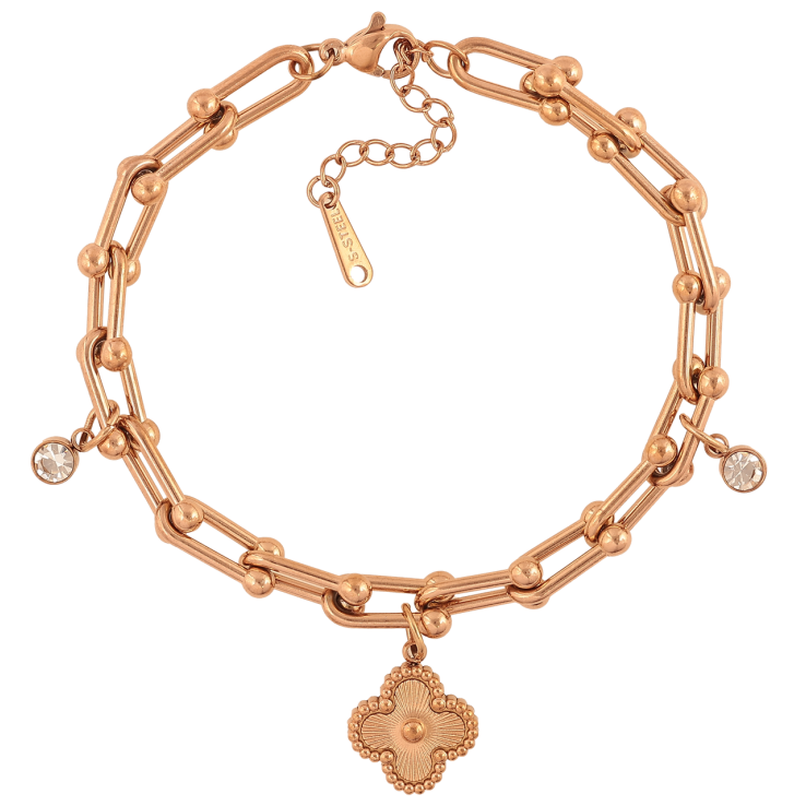 Браслет Нержавіюча сталь Ланцюжок з підвісками конюшина та кристали розмір з доп.ланцюжком 18.5-21.5см х 5-7мм фото №3