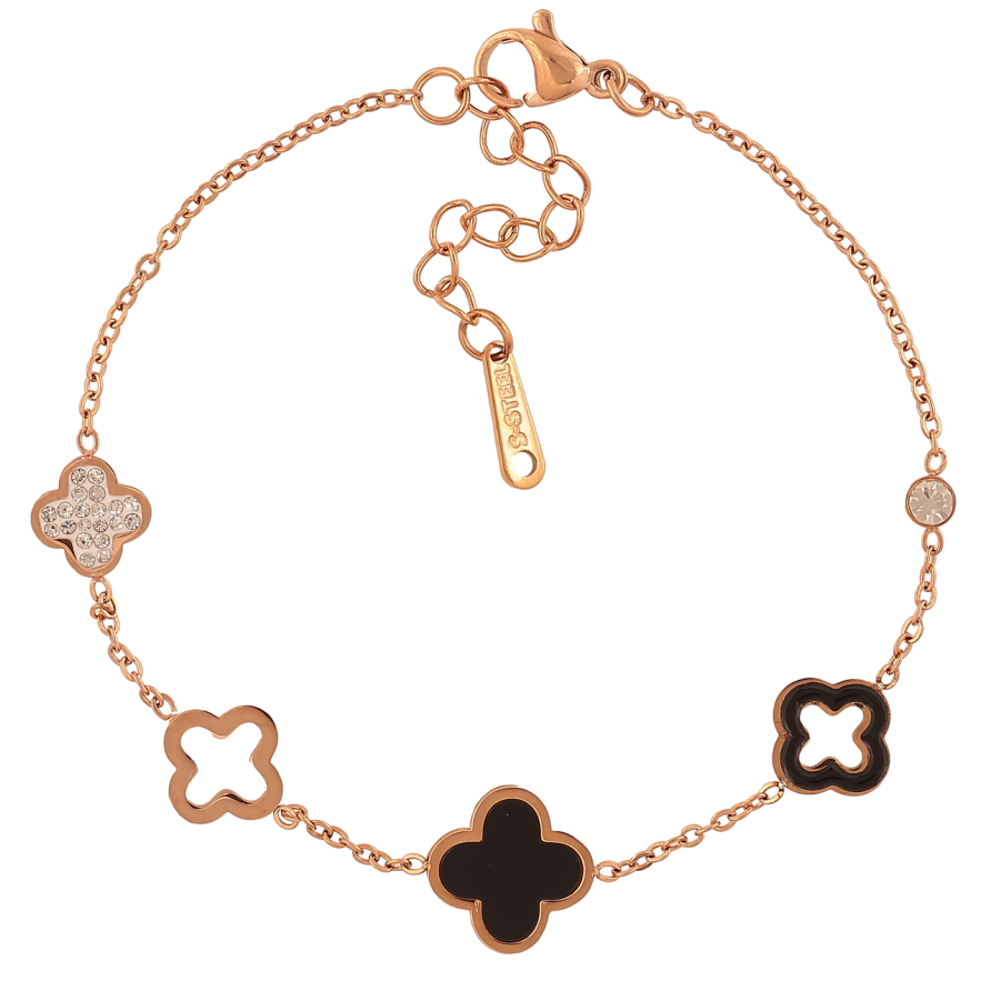 Браслети Нержавіюча сталь Ланцюжок з чорно-білими конюшинами розмір з доп.ланцюжком 17.5-21см х 1-11мм фото №1