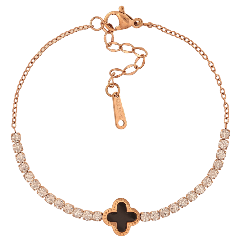 Браслет Нержавіюча сталь Доріжка кристалів з конюшиною розмір з доп.ланцюжком 17.5-21см х 1.5-10мм фото №1