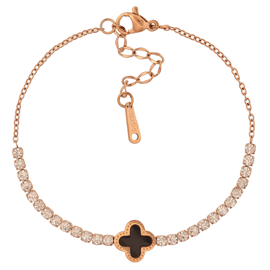 Браслет Нержавеющая сталь Дорожка кристаллов с клевером размер с доп.цепочкой 17,5-21 см х 1,5-10 мм фото №1