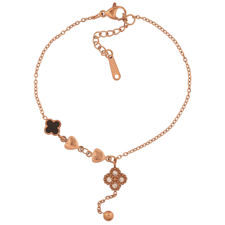 Браслет Нержавіюча сталь Ланцюжок з конюшиною та сердечками розмір з доп.ланцюжком 18-21см х 1.5-7мм фото №1