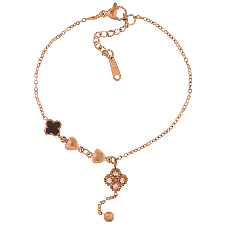 Браслет Нержавіюча сталь Ланцюжок з конюшиною та сердечками розмір з доп.ланцюжком 18-21см х 1.5-7мм фото №1