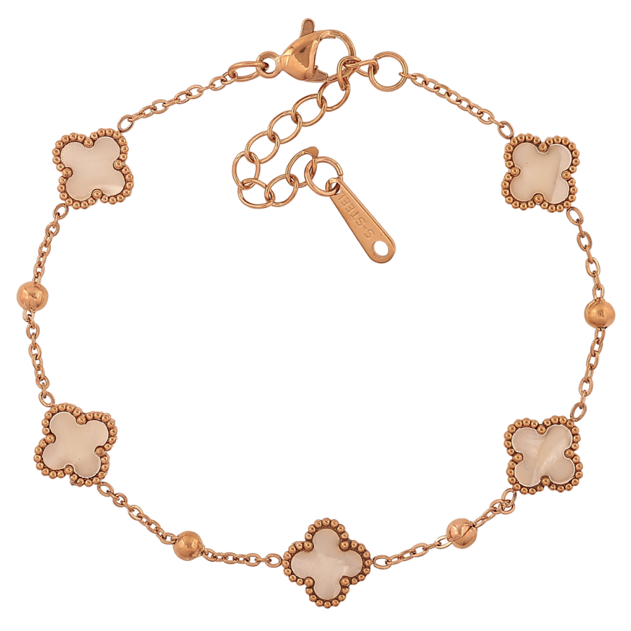 Браслеты Нержавеющая сталь Цепочка с перламутровыми клеверами размер с доп.цепочкой 17-20,5 см х 1-9 мм фото №1