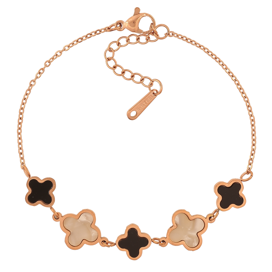 Браслеты Нержавеющая сталь Цепочка с черными и перламутровыми клеверами размер с доп.цепочкой 18-21см х 1.5-11мм фото №1