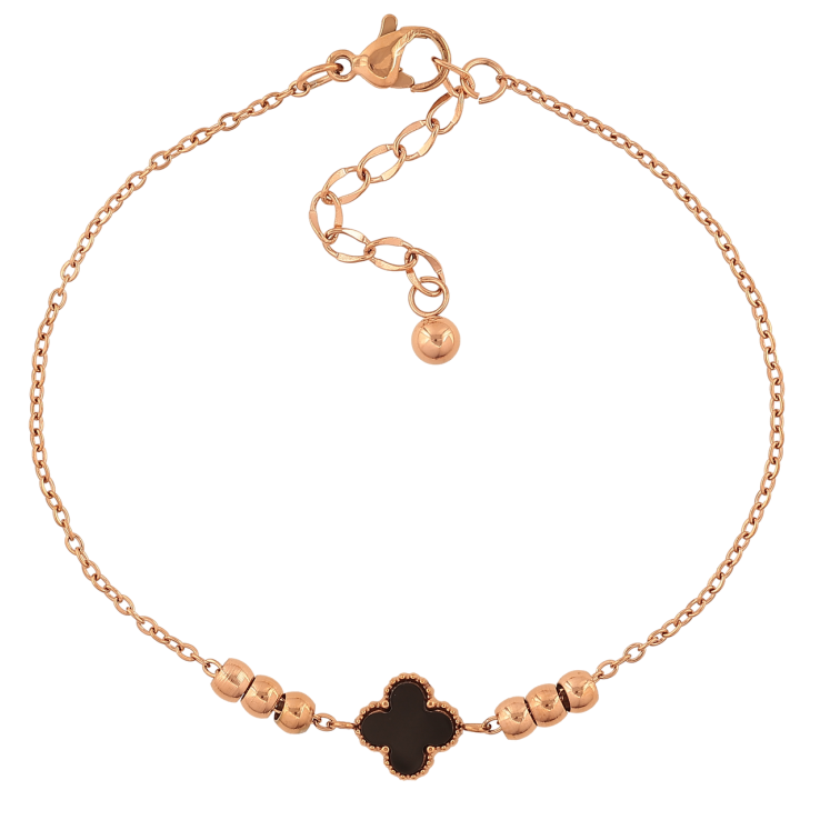 Браслет Нержавіюча сталь Ланцюжок з чорною конюшиною та намистинами розмір з доп.ланцюжком 18-21см х 1.5-9мм фото №2