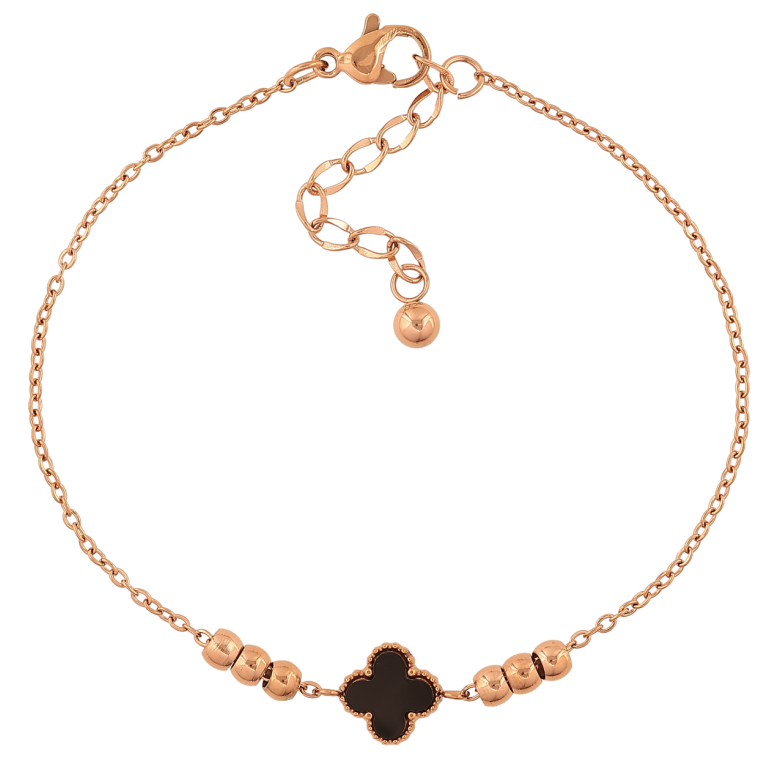 Браслет Нержавіюча сталь Ланцюжок з чорною конюшиною та намистинами розмір з доп.ланцюжком 18-21см х 1.5-9мм фото №1