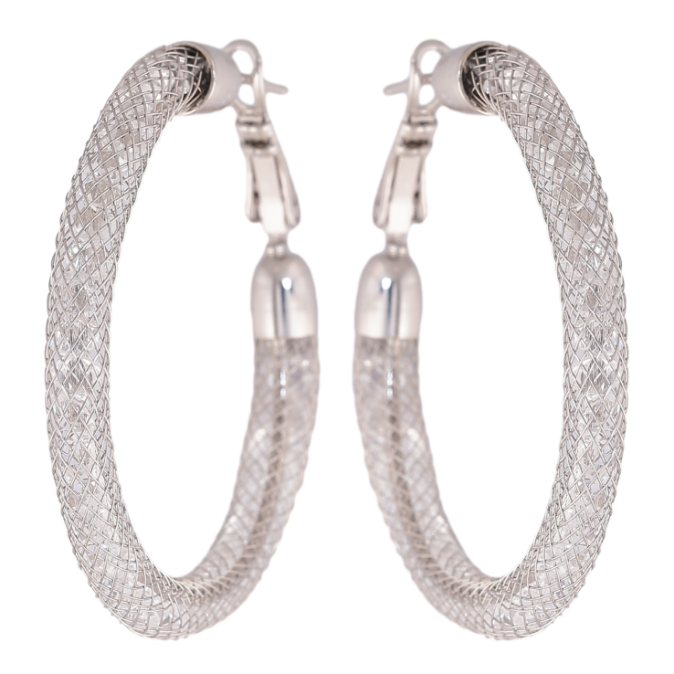 Сережки Xuping колір Родій кільця (конго) Сітка з кристалами всередині ø 4см фото №3