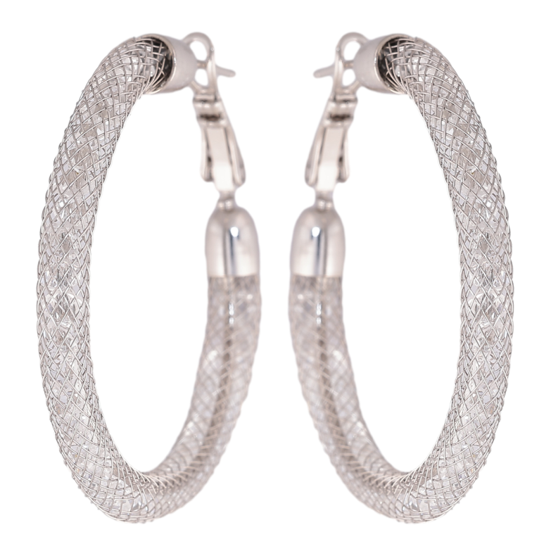 Серьги Xuping цвет Родий кольца (конго) Сетка с кристаллами внутри ø 4см фото №15
