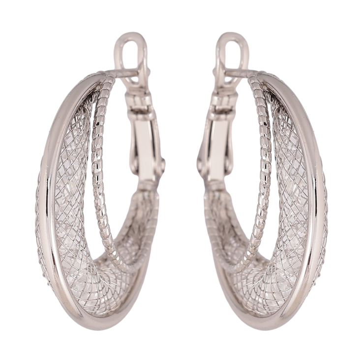 Сережки Xuping колір Родій кільця (конго) Сітка з кристалами всередині ø 2.5см фото №4