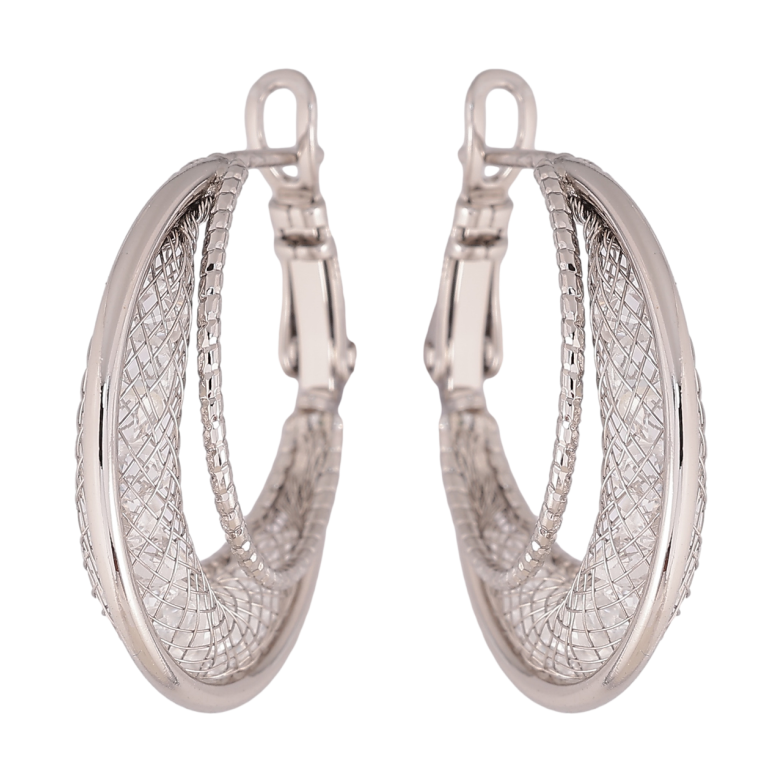 Серьги Xuping цвет Родий кольца (конго) Сетка с кристаллами внутри ø 2.5см фото №1