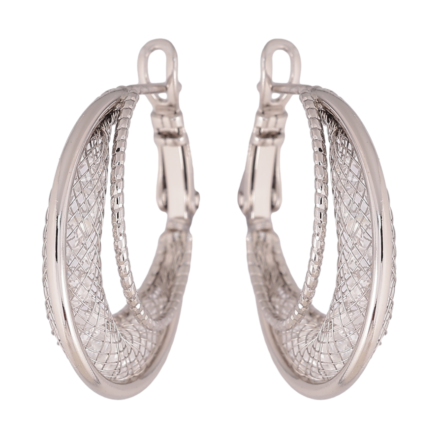 Сережки Xuping колір Родій кільця (конго) Сітка з кристалами всередині ø 2.5см фото №1