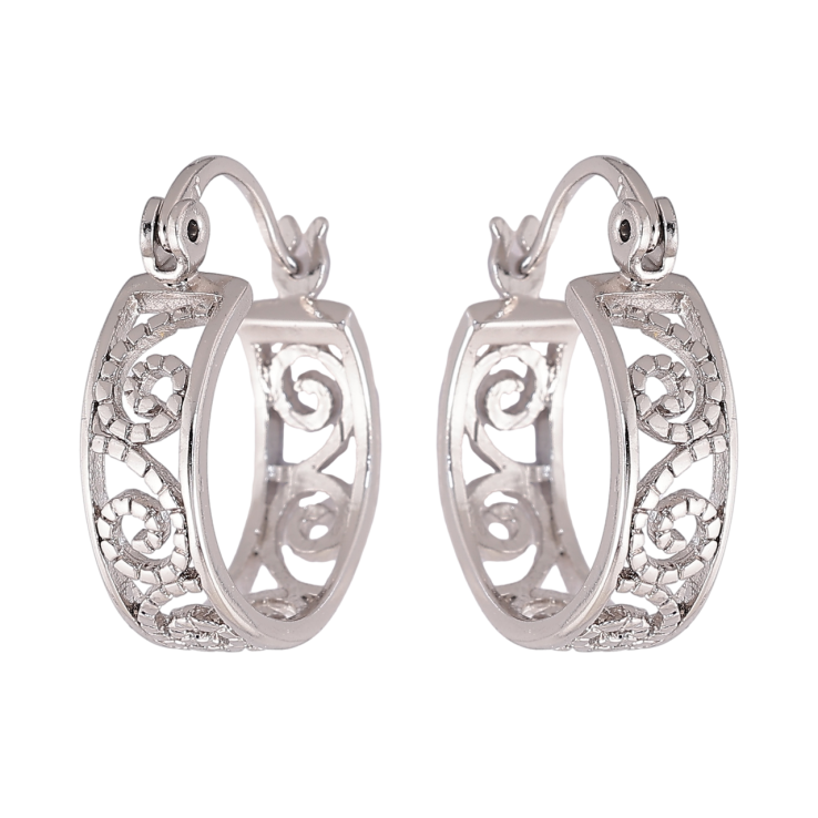 Сережки Xuping колір Родій замок-шпилька Колечка з різьбленим візерунком ø 16мм фото №9