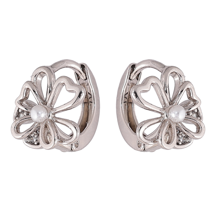 Сережки Xuping колір Родій колечка Квіточки з перлинками фото №8