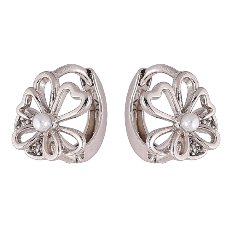 Сережки Xuping колір Родій колечка Квіточки з перлинками фото №1