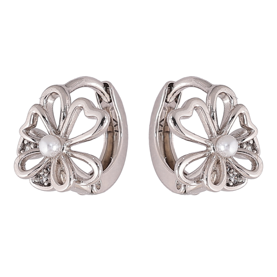 Сережки Xuping колір Родій колечка Квіточки з перлинками фото №1