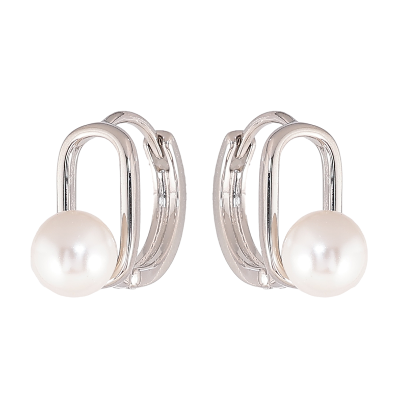 Сережки Xuping колір Родій колечка Овали з перлинами фото №1