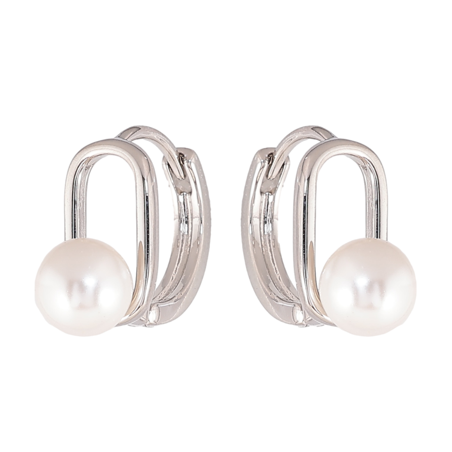 Сережки Xuping колір Родій колечка Овали з перлинами фото №1