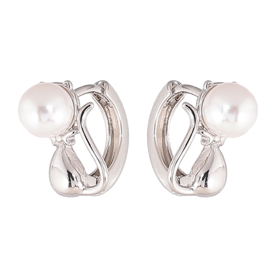 Сережки Xuping колір Родій колечка Котики з перлинами фото №1