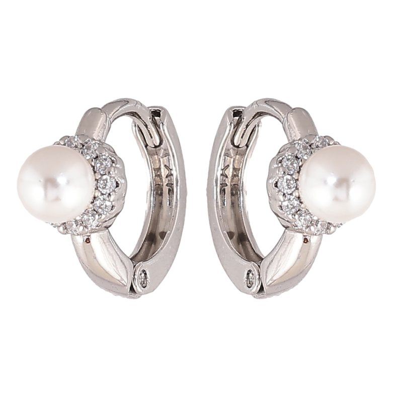 Сережки Xuping колір Родій колечка Перлини в кристальних колечках фото №1