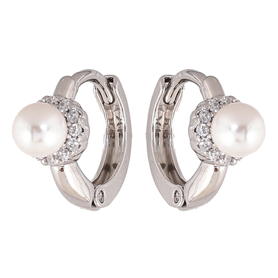 Сережки Xuping колір Родій колечка Перлини в кристальних колечках фото №1