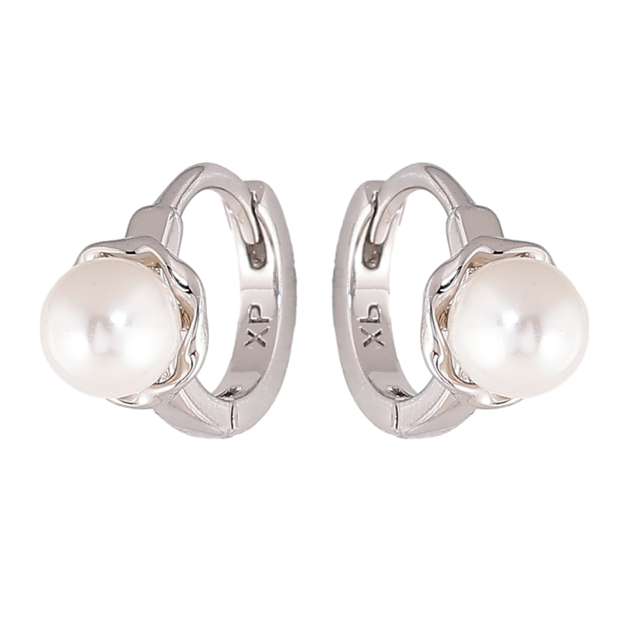 Сережки Xuping колір Родій колечка Перлинні квіточки фото №1