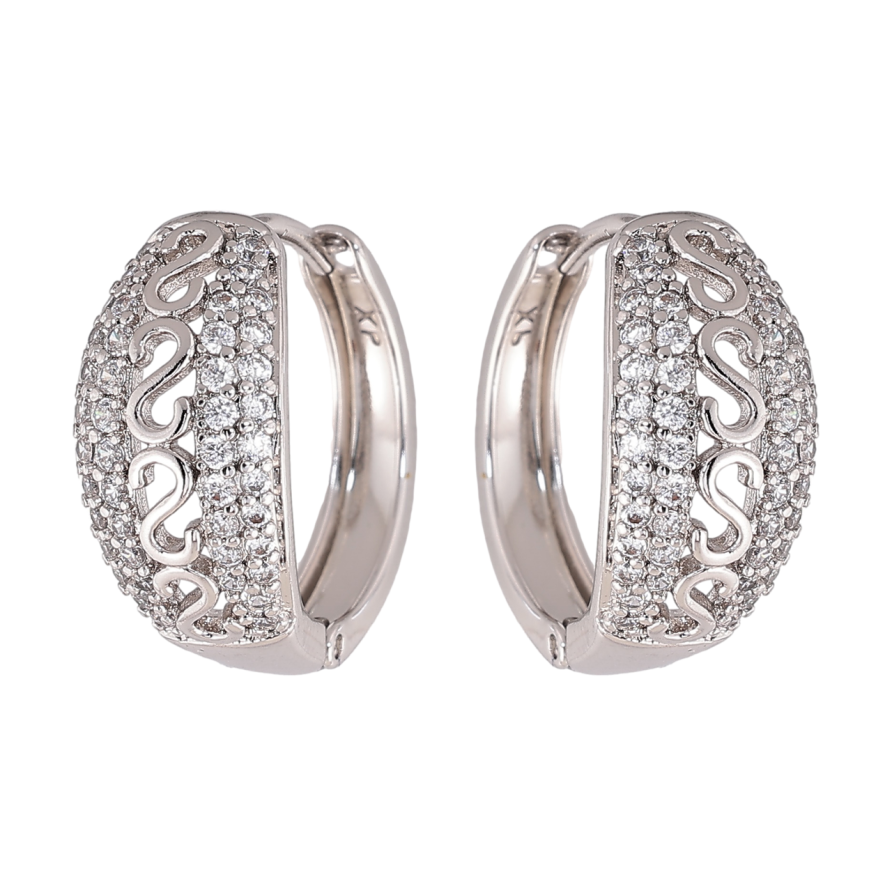 Сережки Xuping колір Родій колечка Візерунок з інкрустацією кристалами фото №1