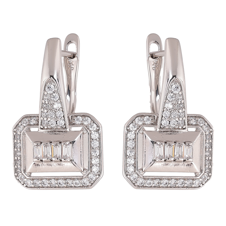 Сережки Xuping колір Родій англійська застібка Візерунок з інкрустацією кристаллами фото №3