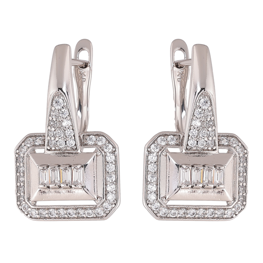 Сережки Xuping колір Родій англійська застібка Візерунок з інкрустацією кристаллами фото №1