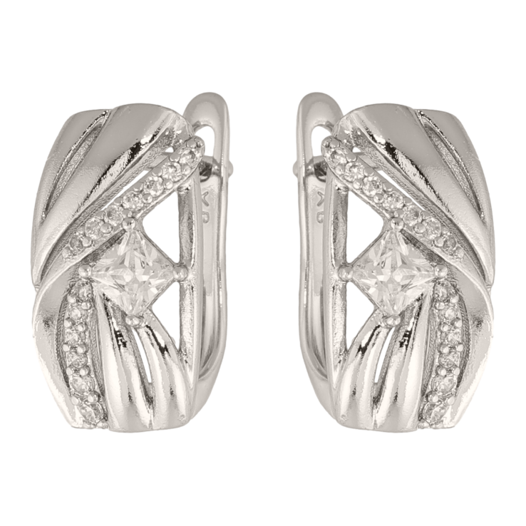 Сережки Xuping колір Родій англійська застібка Візерунок з кристалів фото №10