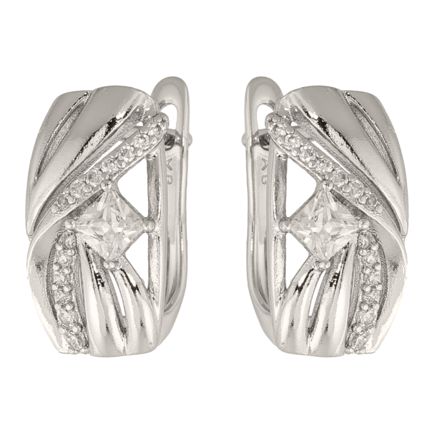 Сережки Xuping колір Родій англійська застібка Візерунок з кристалів фото №1