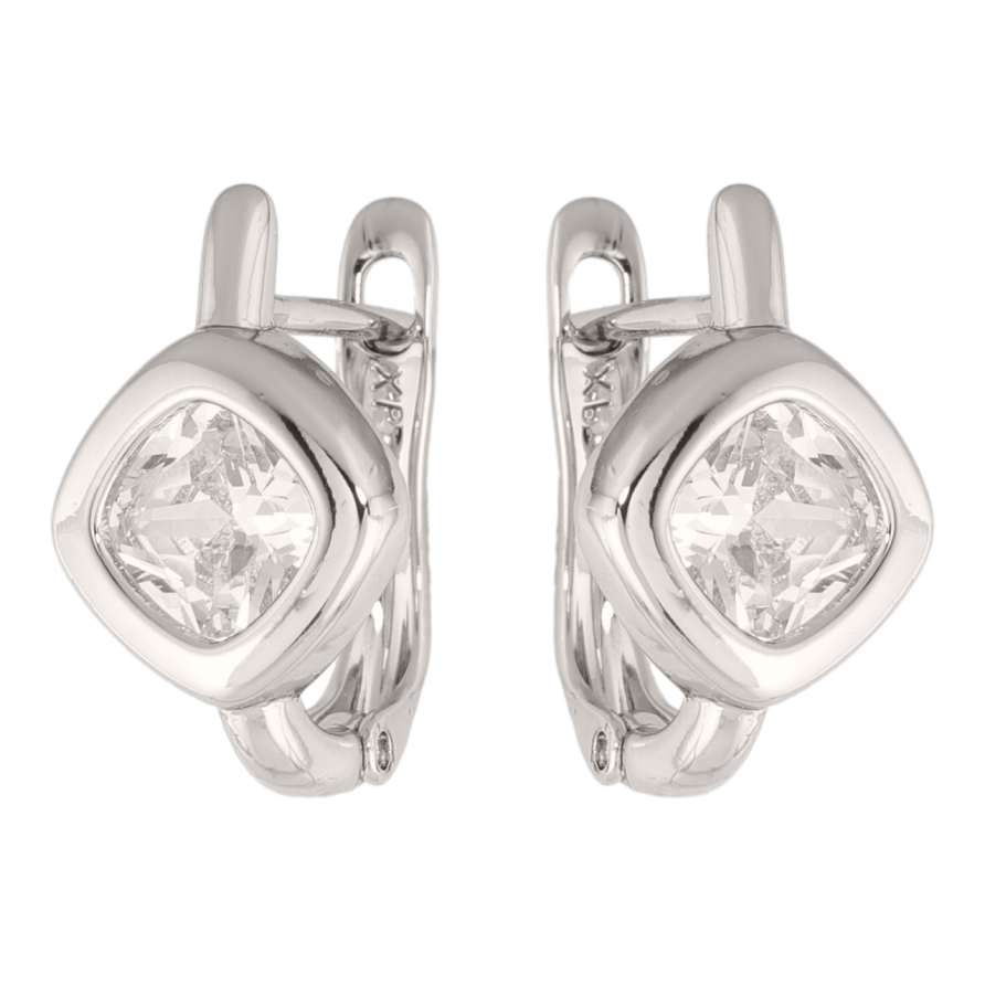 Сережки Xuping колір Родій англійська застібка Кристальні ромби фото №1