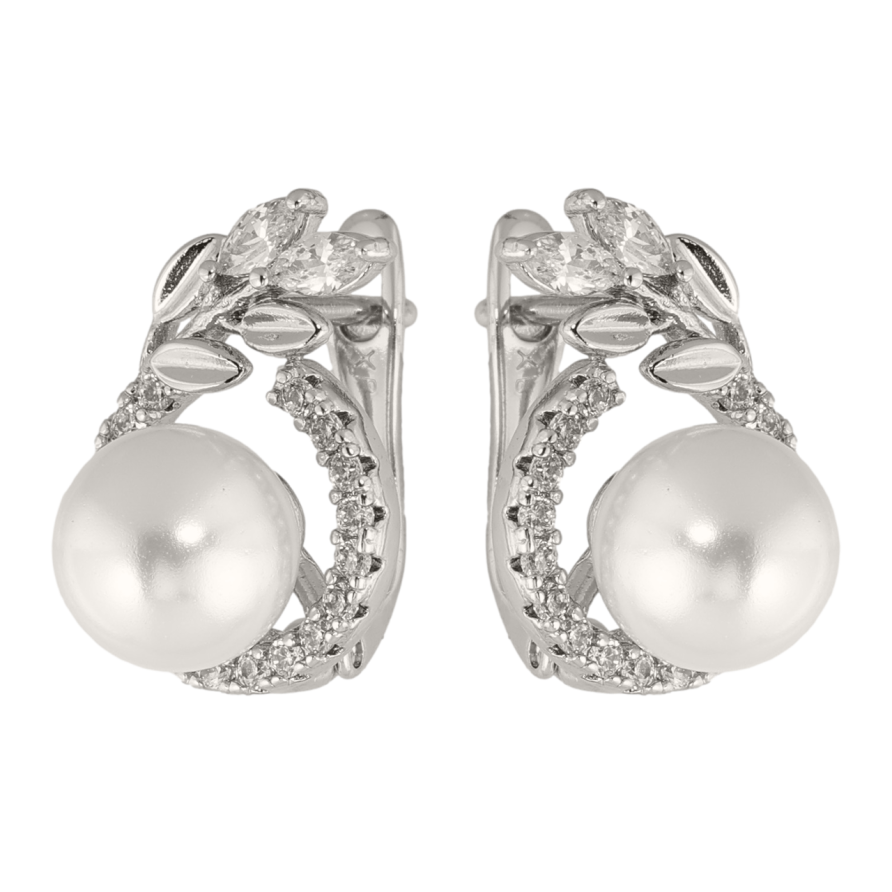 Сережки Xuping колір Родій англійська застібка Перлини в обрамленні гілочок фото №1