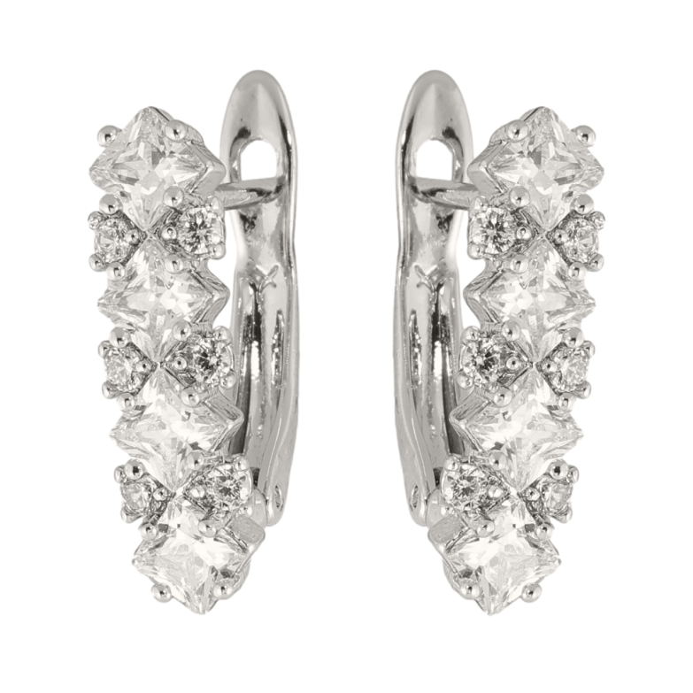 Сережки Xuping колір Родій англійська застібка Візерунок з кристалами фото №1