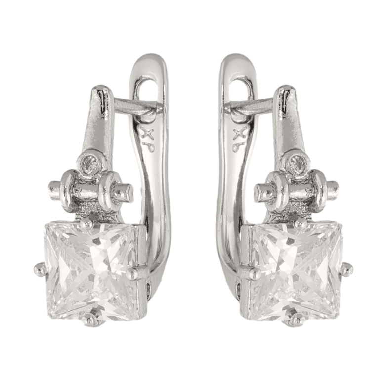 Серьги Xuping цвет Родий английский замок Узор с кристаллами фото №1
