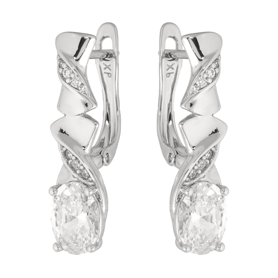 Серьги Xuping цвет Родий английский замок Декоративный узор с кристаллами фото №1