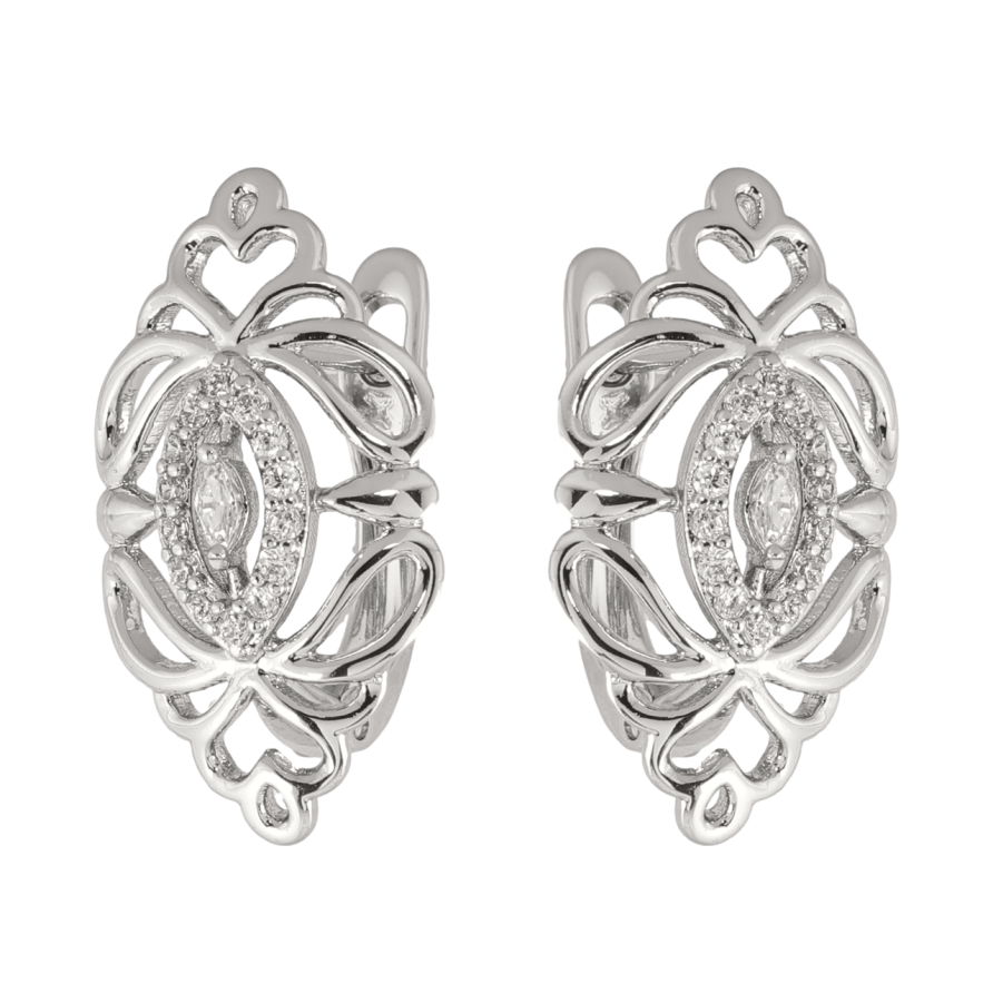 Сережки Xuping колір Родій англійська застібка Візерунок з кристалами фото №1