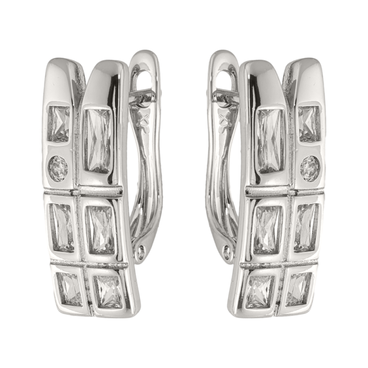 Сережки Xuping колір Родій англійська застібка Візерунок з кристалами фото №12