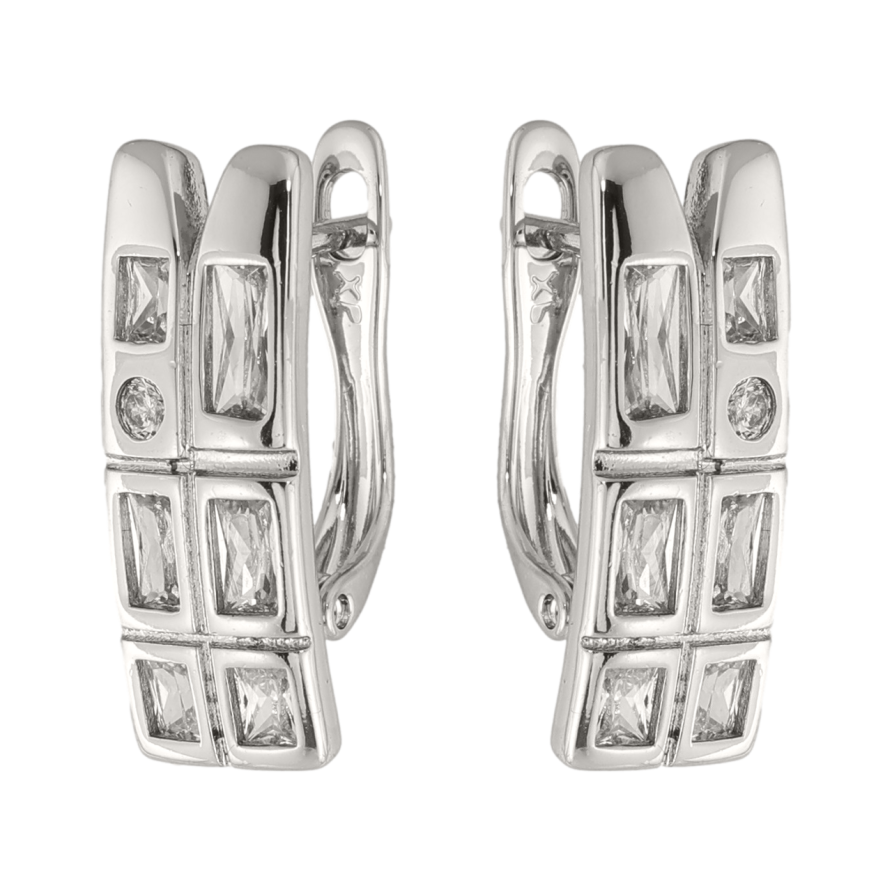 Серьги Xuping цвет Родий английский замок Узор с кристаллами фото №1