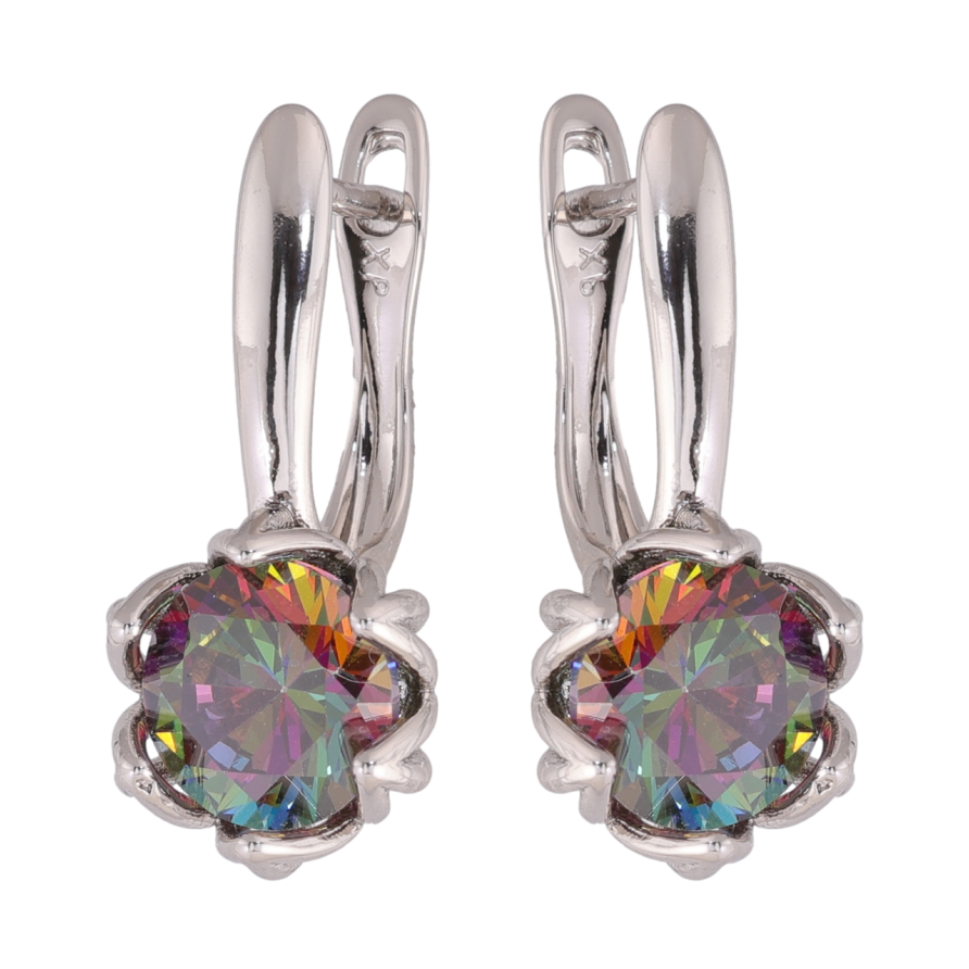 Серьги Xuping цвет Родий английский замок Бутоны с кристаллами хамелеон фото №1